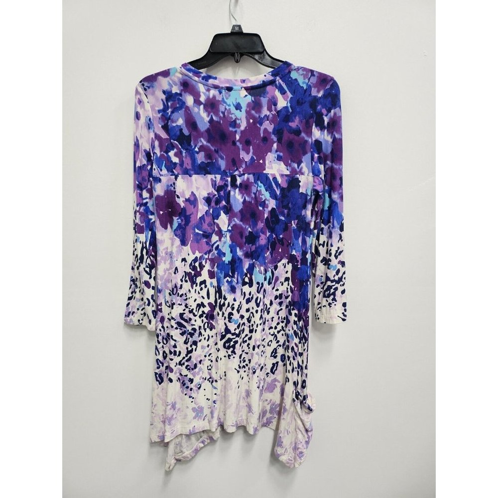 LOGO Lori Goldstein Womens Tunic Top Small Purple White Floral Jersey Sharkbite - Picture 6 of 7